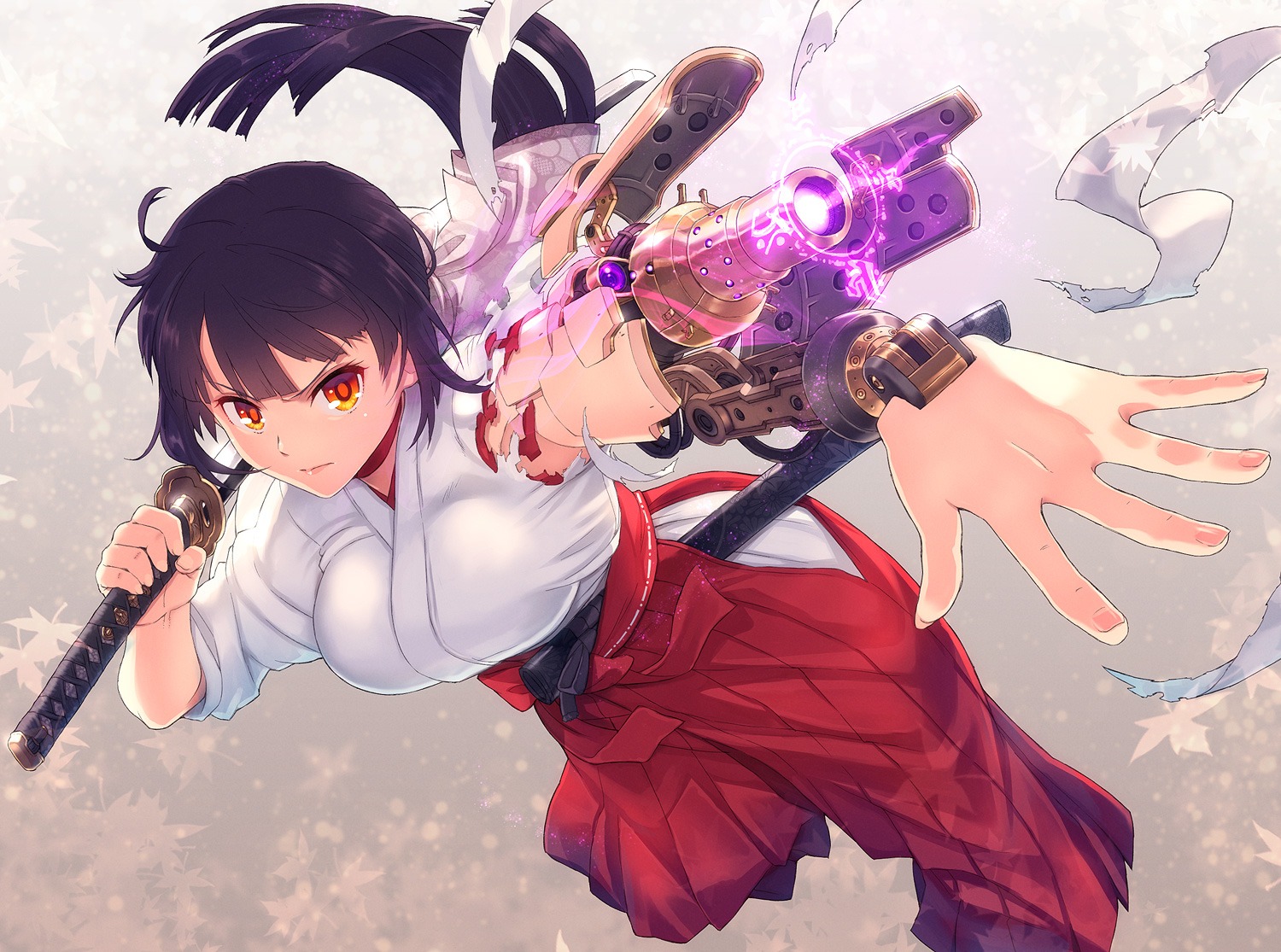 itou_(onsoku_tassha), mecha_musume, miko, sword, weapon