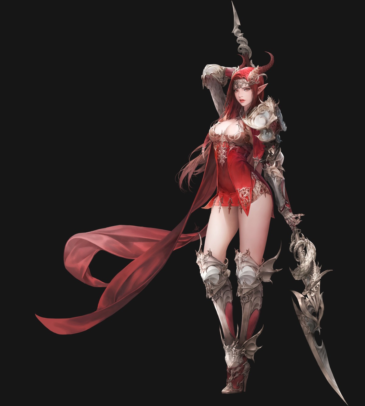 armor, daeho_cha, heels, horns, league_of_angels, pointy_ears, weapon