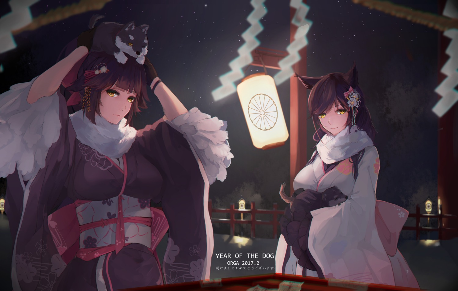 animal_ears, atago_(azur_lane), azur_lane, kimono, orga, takao_(azur_lane)