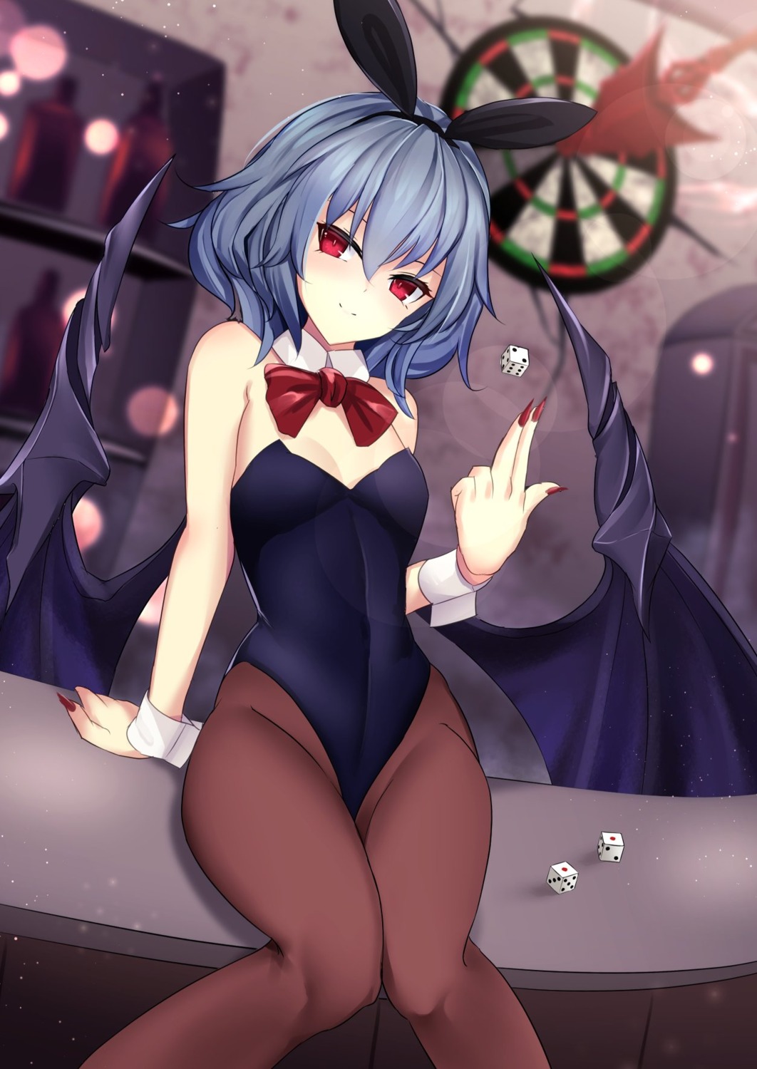 animal_ears, bunny_ears, bunny_girl, cleavage, jpeg_artifacts, pantyhose, remilia_scarlet, sinkai