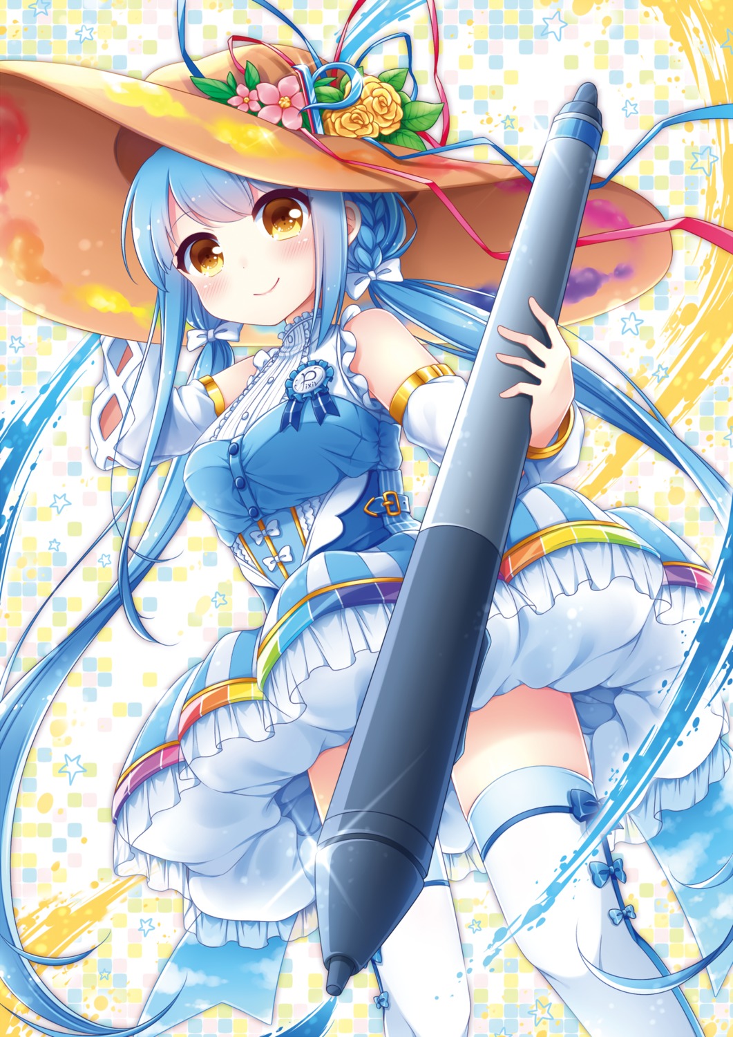 dress, pixiv-tan, sanotsuki, thighhighs