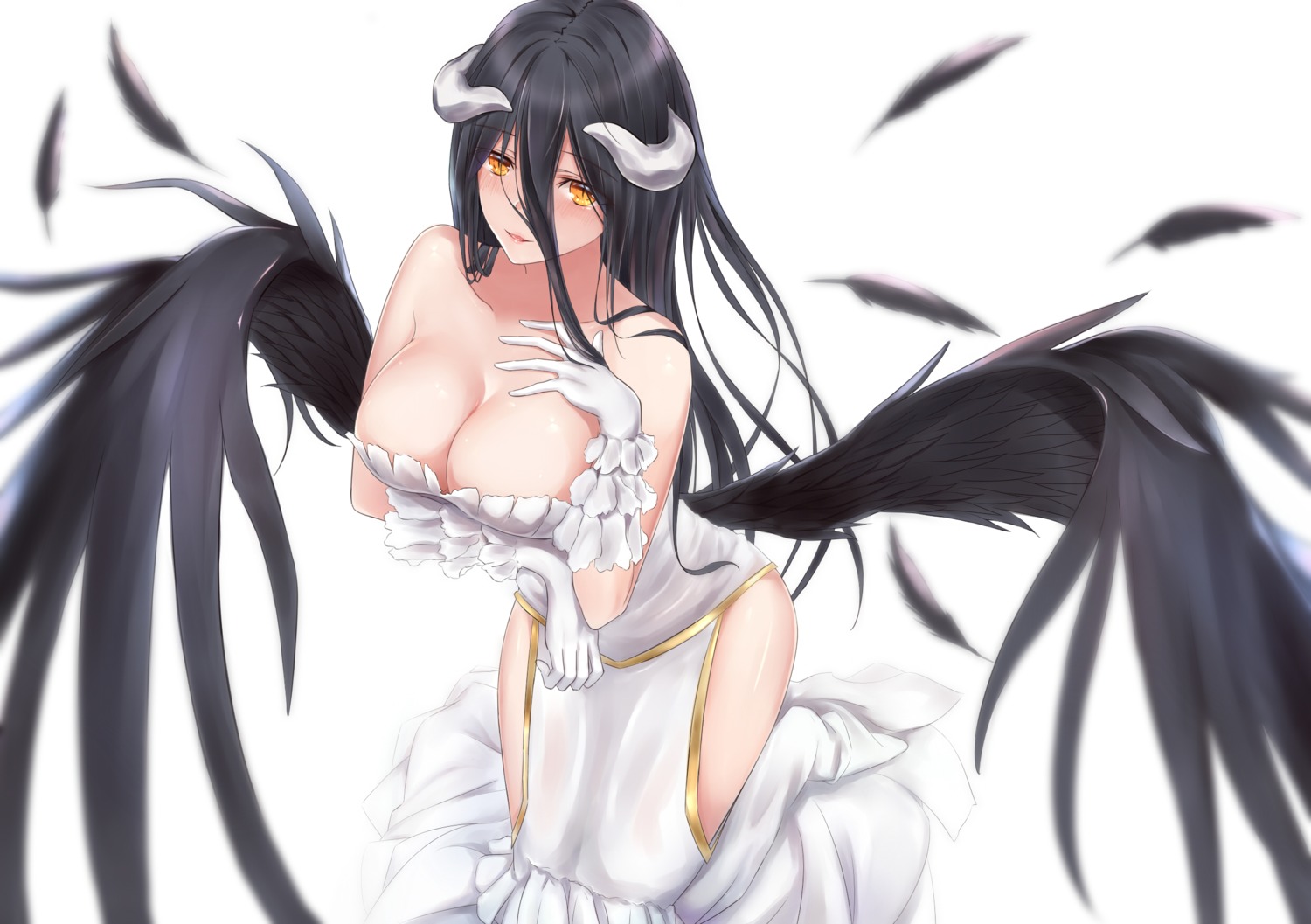 albedo_(overlord), breast_hold, cleavage, horns, overlord, shigatsu, wings