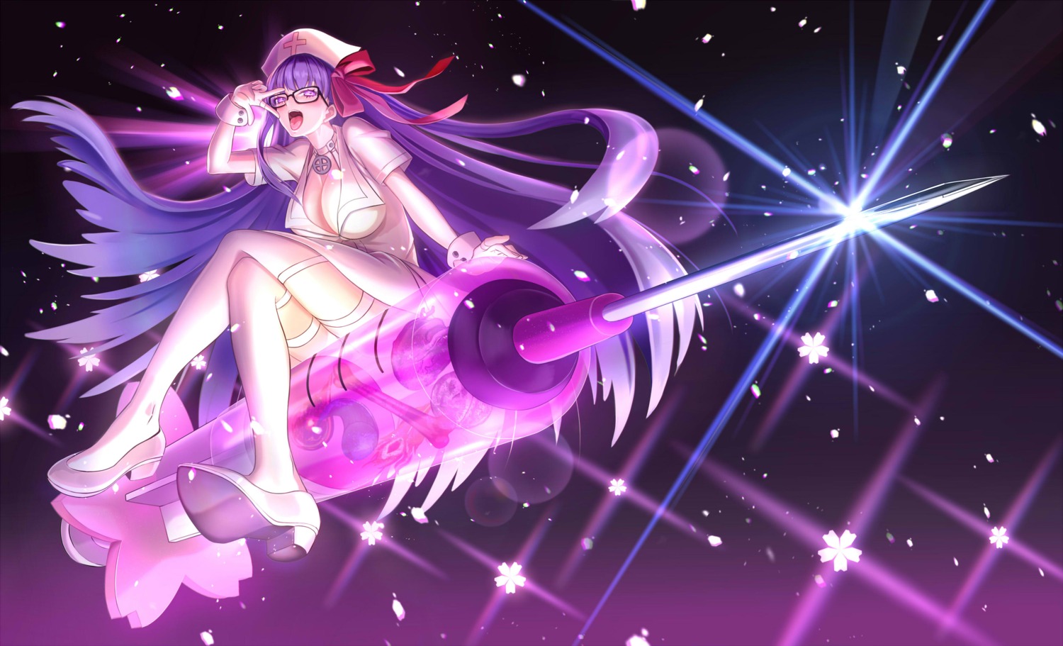 bb_(fate), cleavage, fate/extra, fate/extra_ccc, fate/grand_order, fate/stay_night, heels, masukudo_(hamamoto_hikaru), megane, nurse, thighhighs