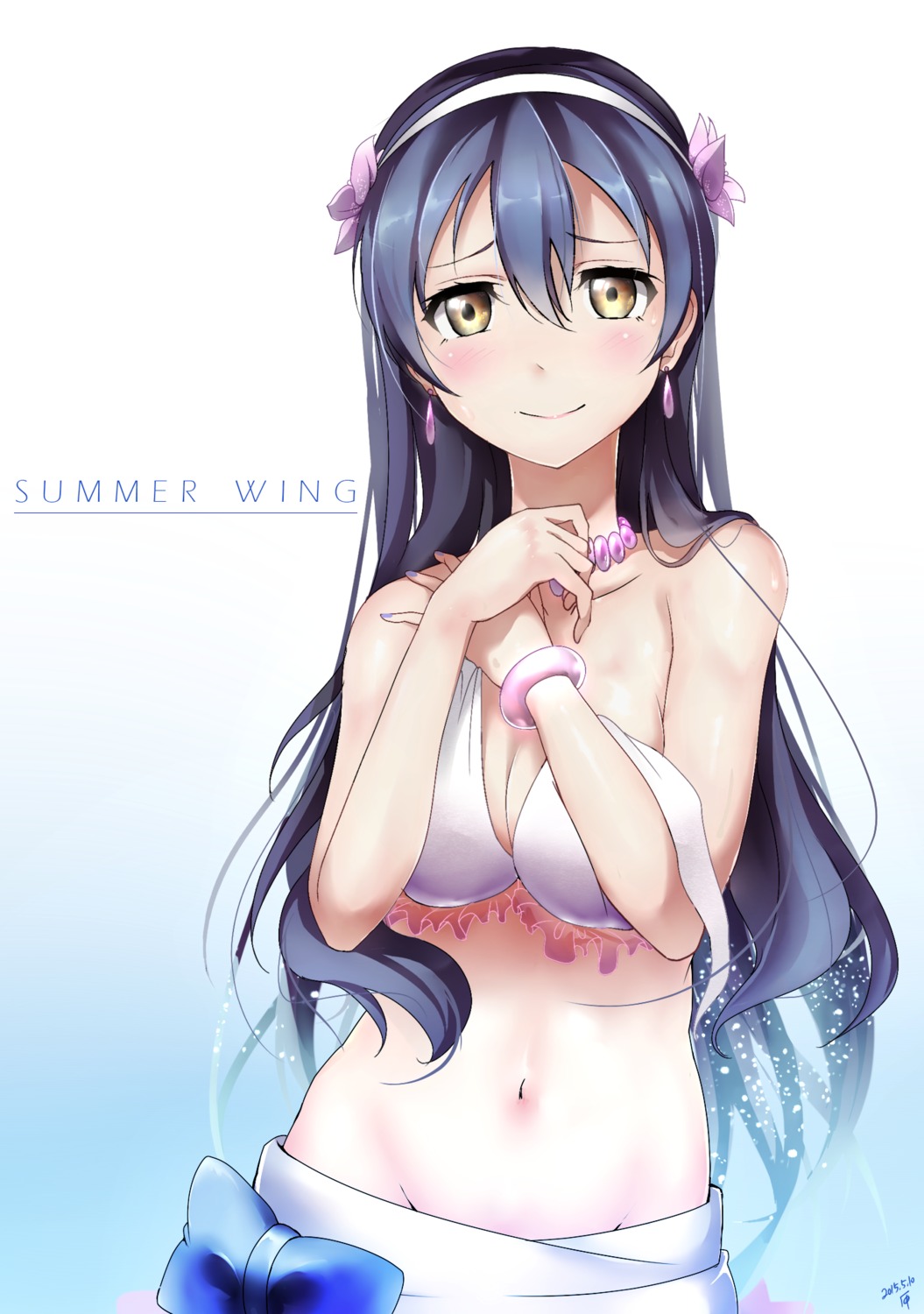bikini_top, breast_hold, cleavage, love_live!, love_live!_(series), shiimai, sonoda_umi, swimsuits