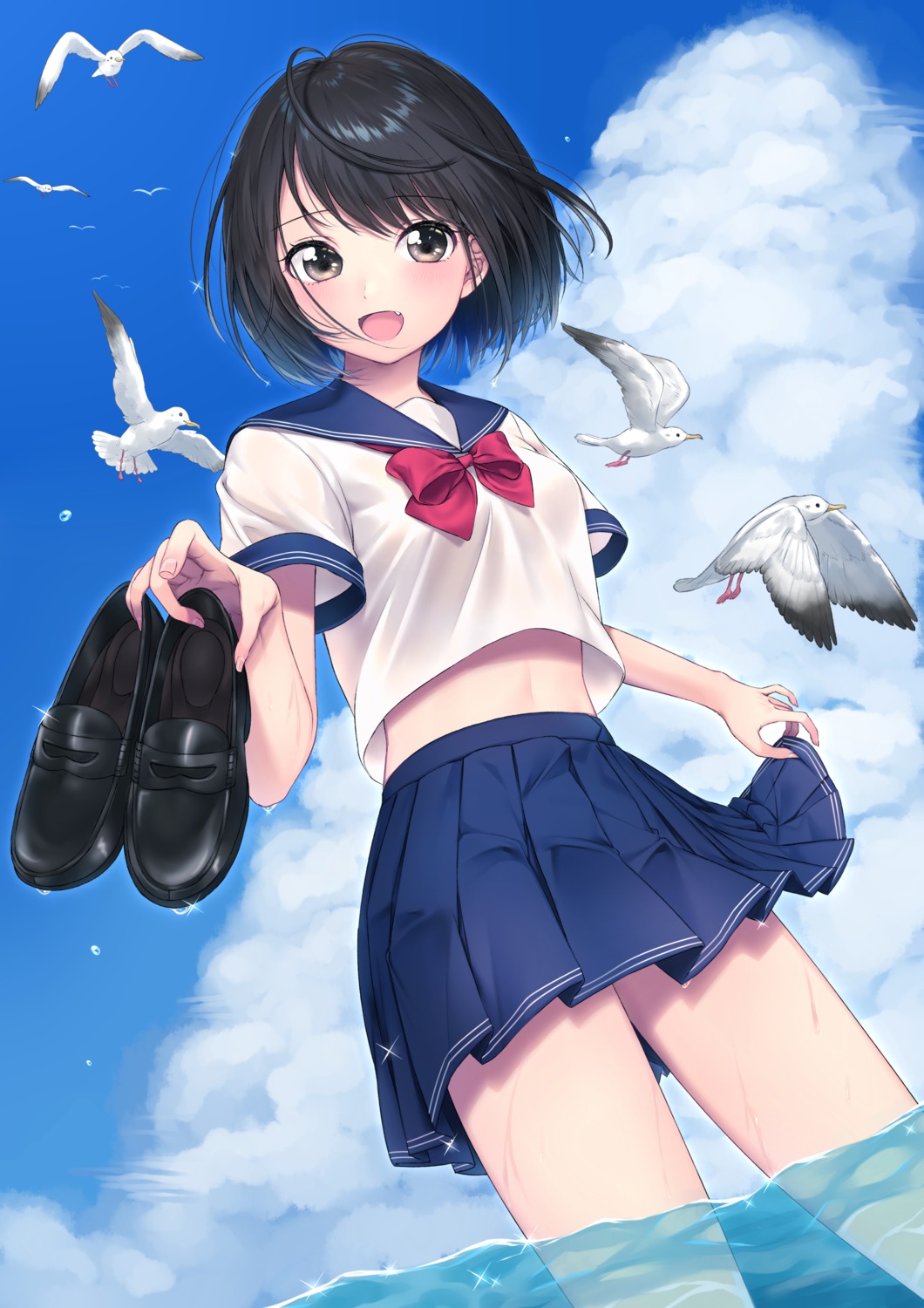 see_through, seifuku, skirt_lift, umeno_(shio1205), wet, wet_clothes