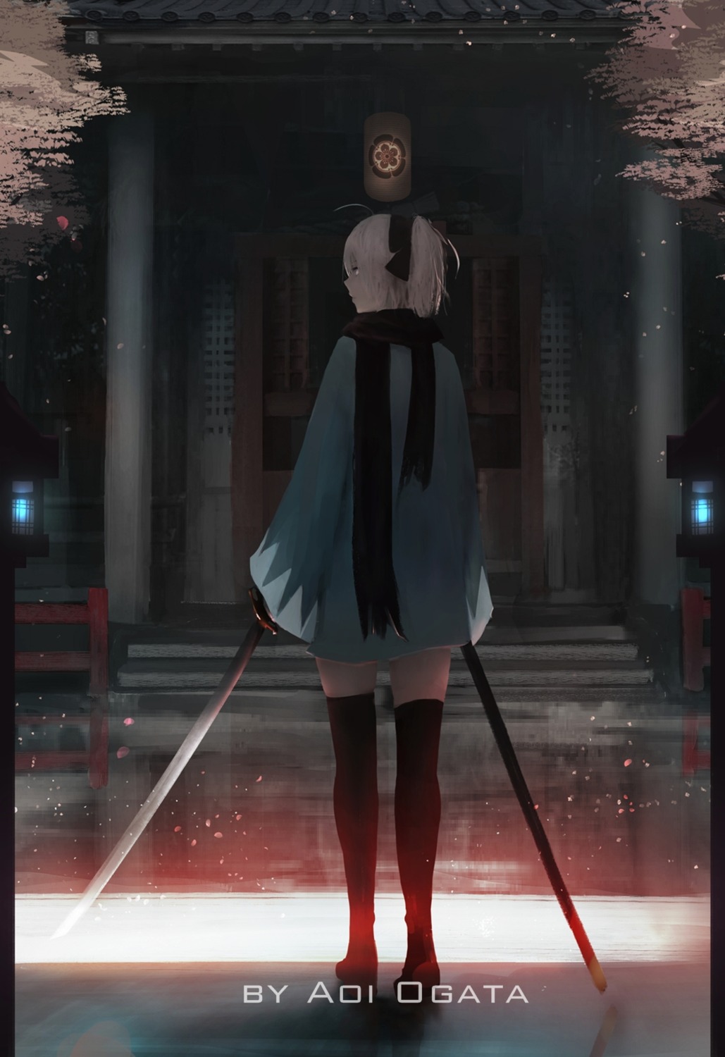 aoi_ogata, fate/grand_order, japanese_clothes, okita_souji_(fate), sword, thighhighs