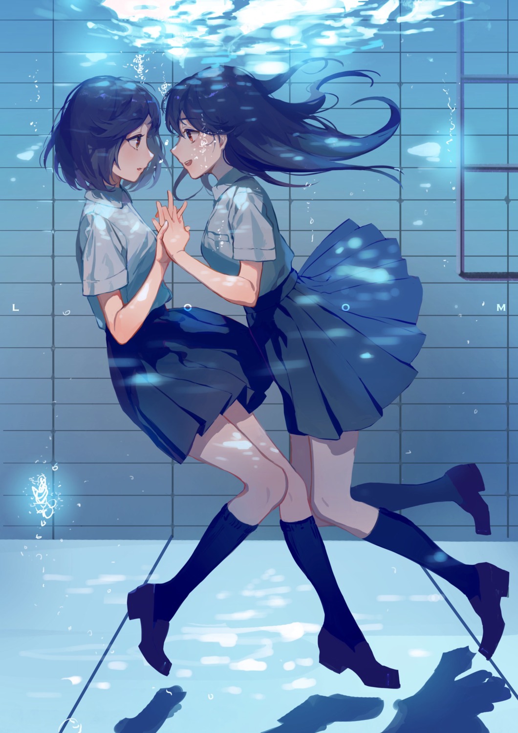 heels, seifuku, wet, yuri, zhibuji_loom