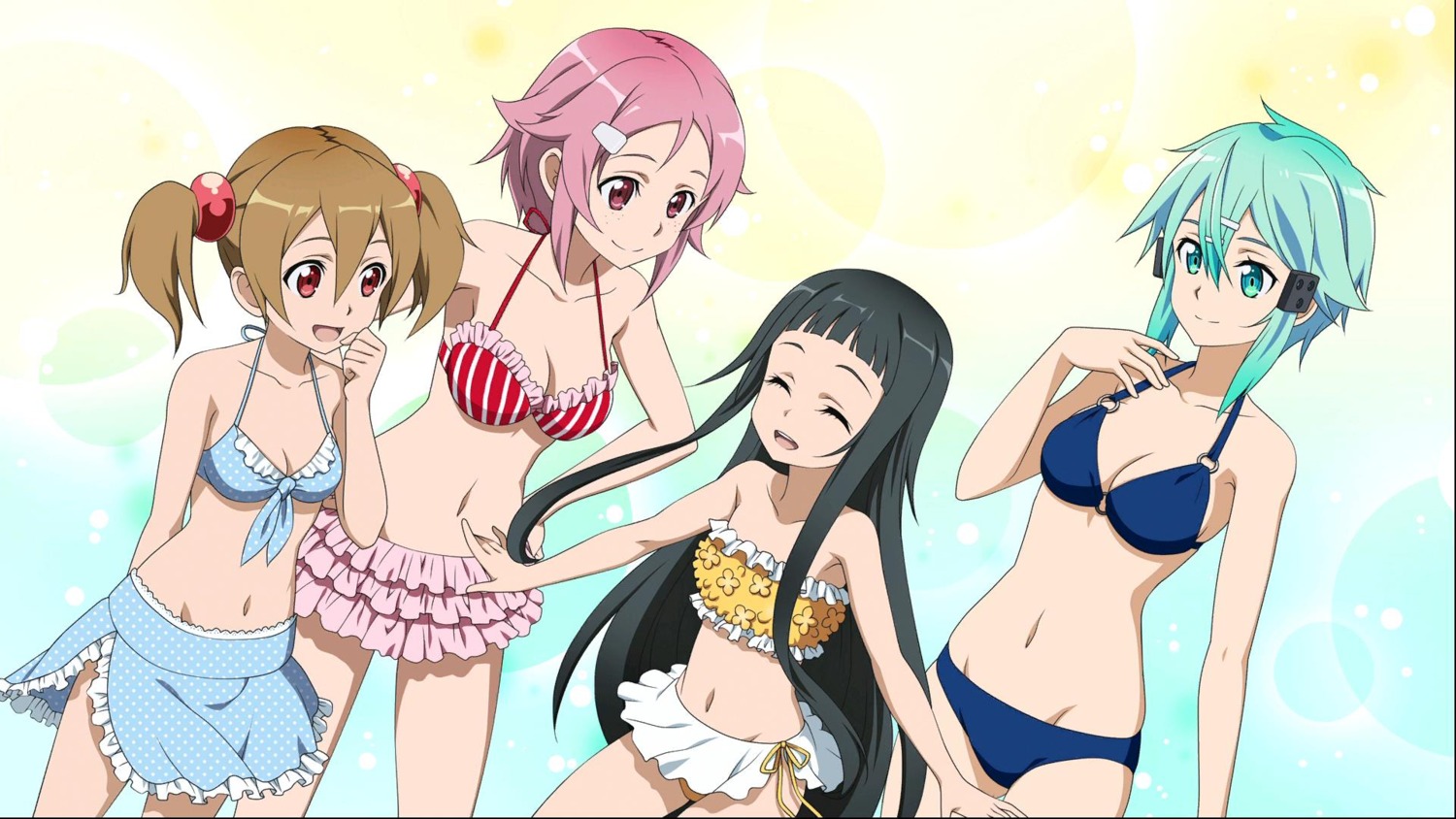 bikini, cleavage, game_cg, lisbeth, silica, sinon, swimsuits, sword_art_online