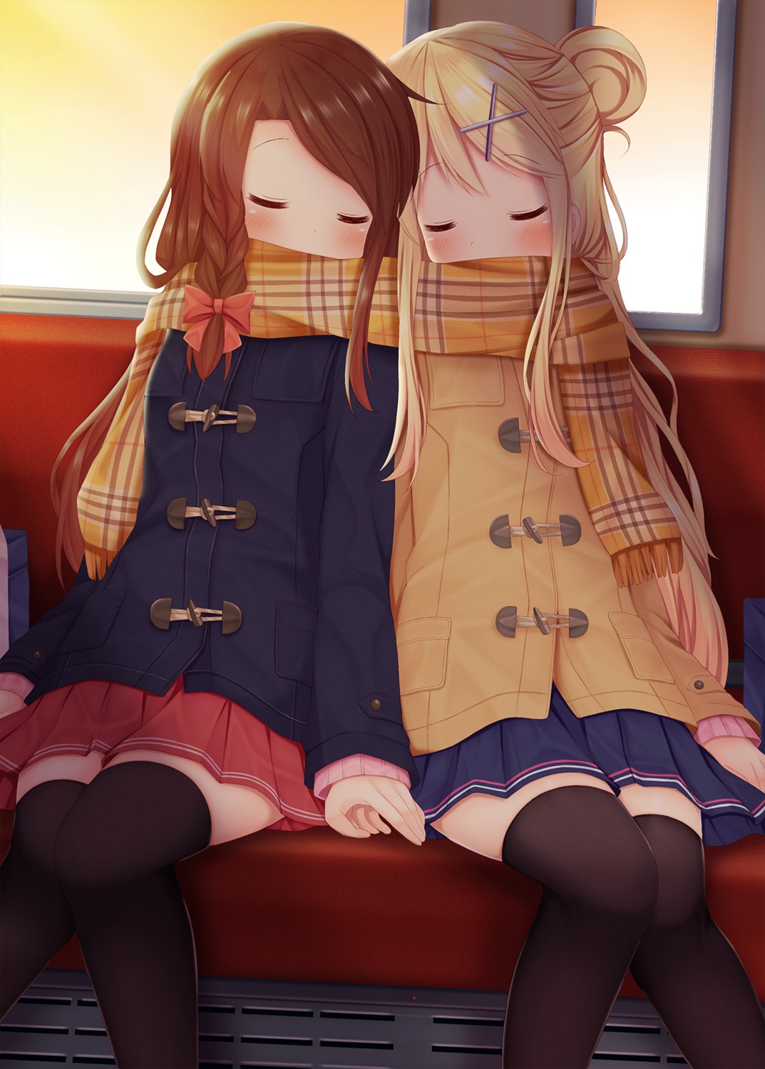 kin-iro_mosaic, kujou_karen, matsubara_honoka, minato_ojitan, seifuku, thighhighs, yuri