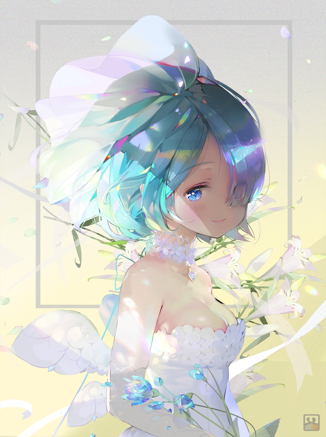 cleavage, dress, proopra, re:zero_kara_hajimeru_isekai_seikatsu, rem_(re_zero), wedding_dress
