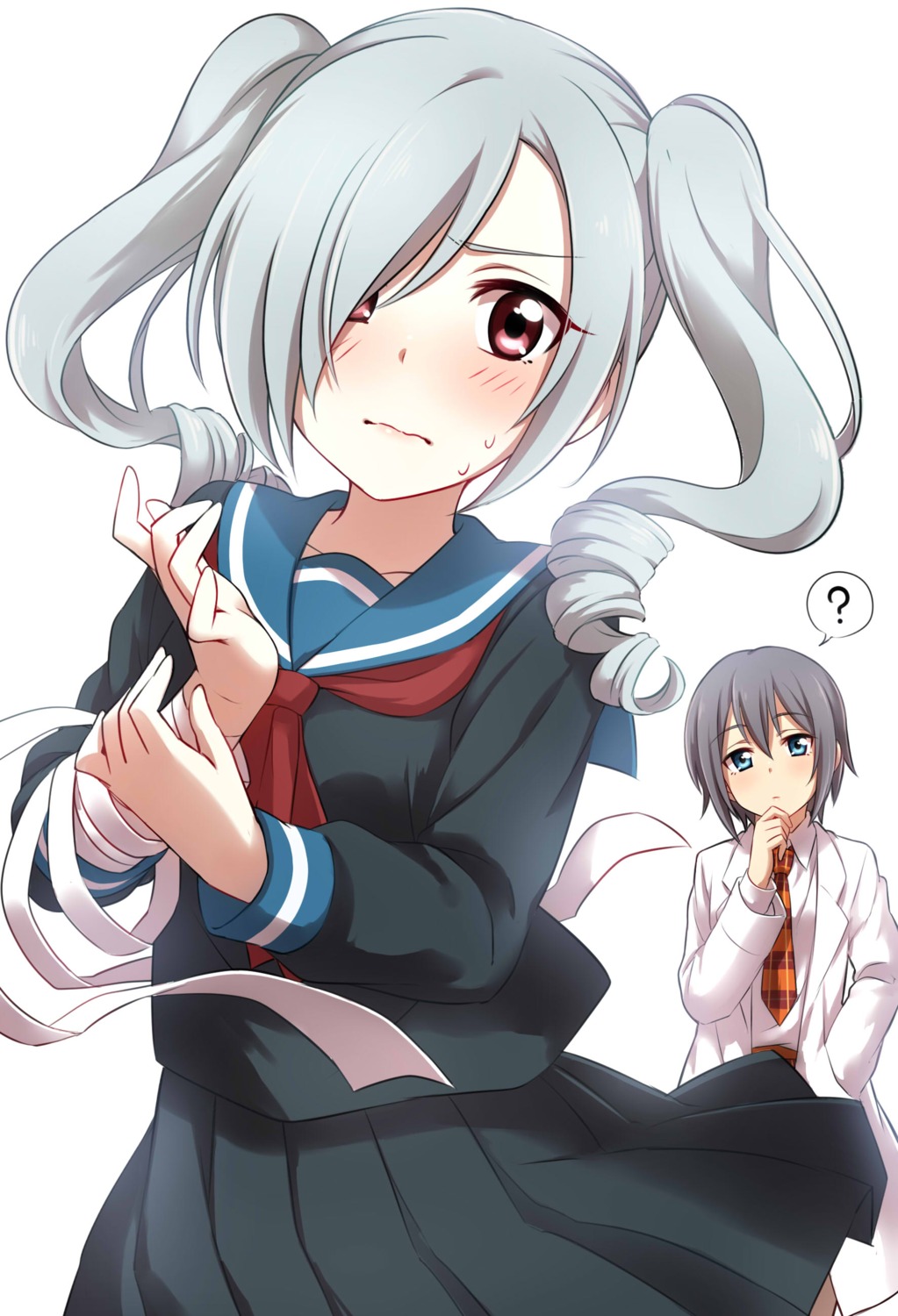 bandages, kamiya_rika, love_live!, love_live!_(series), love_live!_school_idol_festival, seifuku, sekina, tanaka_sachiko_(love_live!)