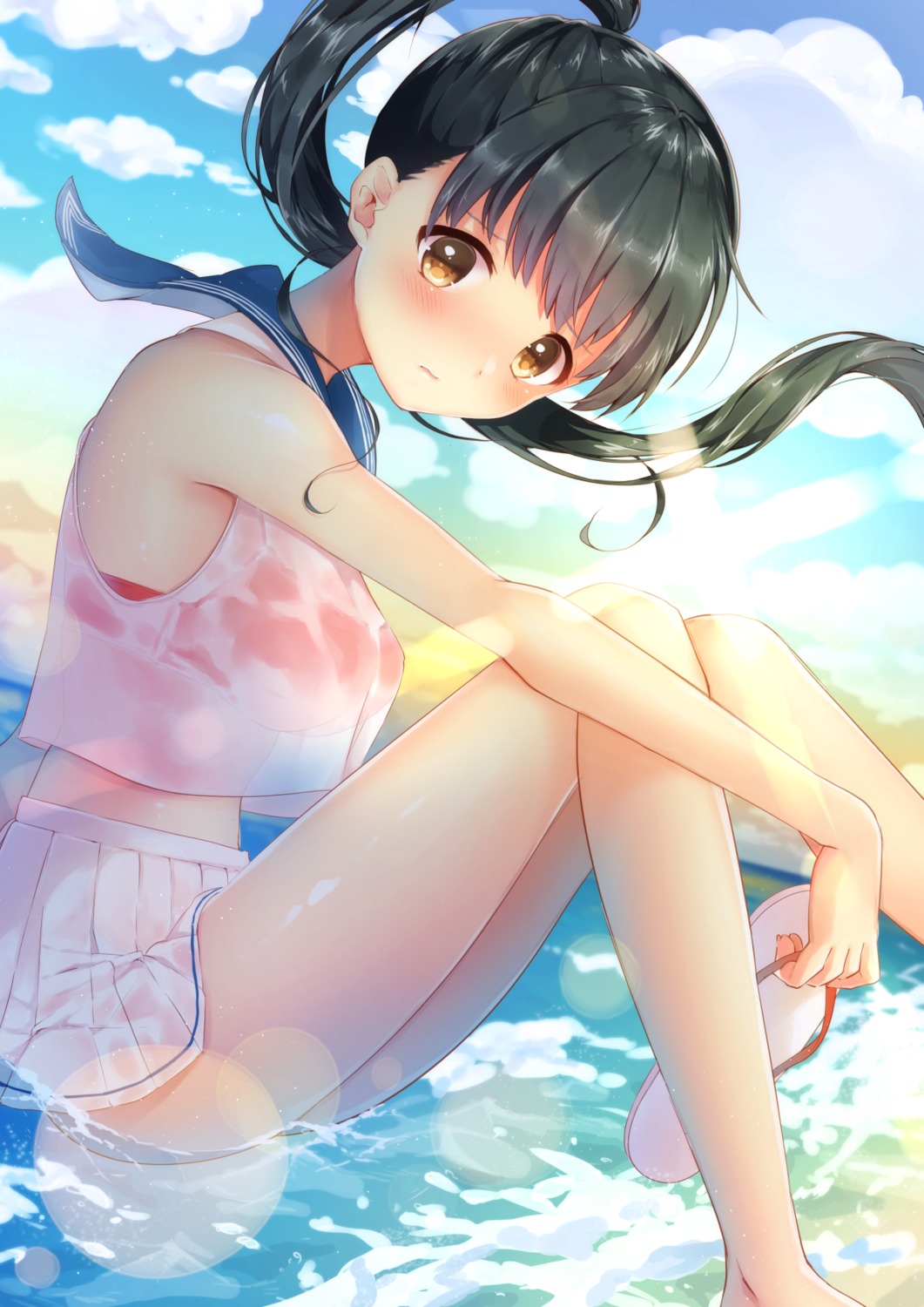bra, see_through, seifuku, shiramori_sawa, wet, wet_clothes