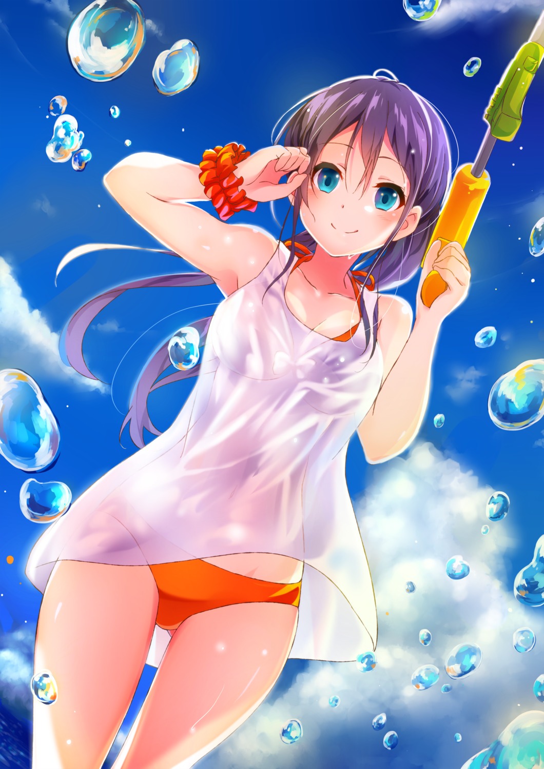 bikini, gun, komugiko, see_through, swimsuits