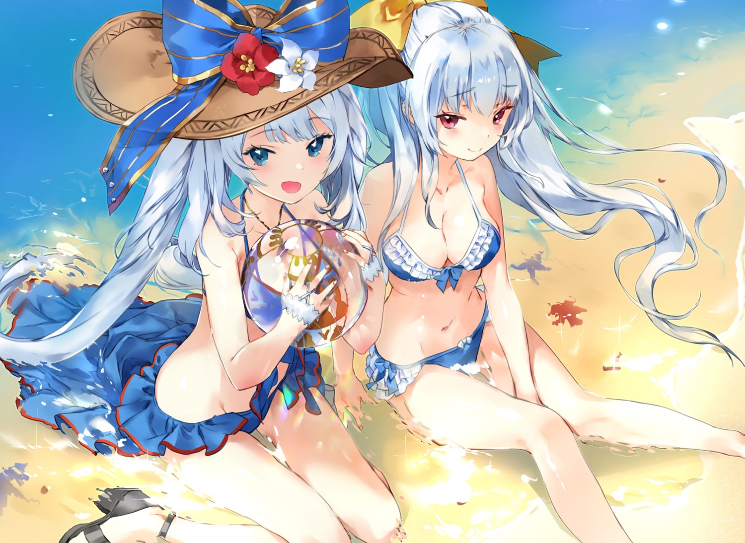 bikini, cleavage, fate/grand_order, heels, kiyohime_(fate), macciatto_(aciel02), marie_antoinette_(fate), swimsuits, wet