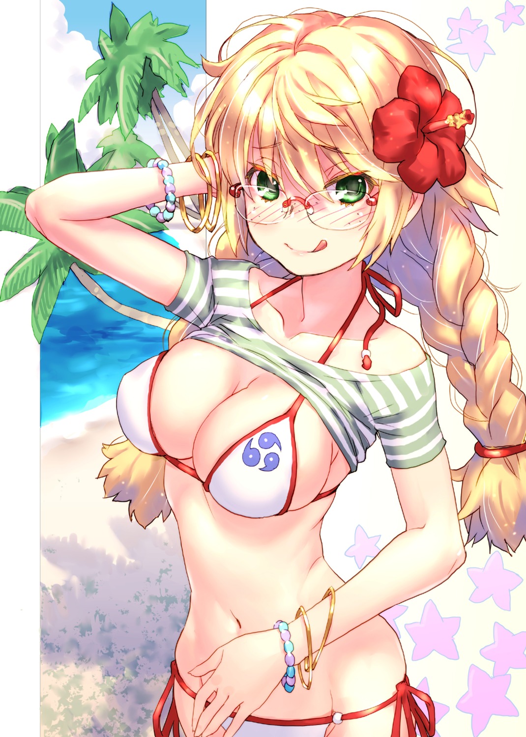bikini, megane, raika9, shirt_lift, swimsuits