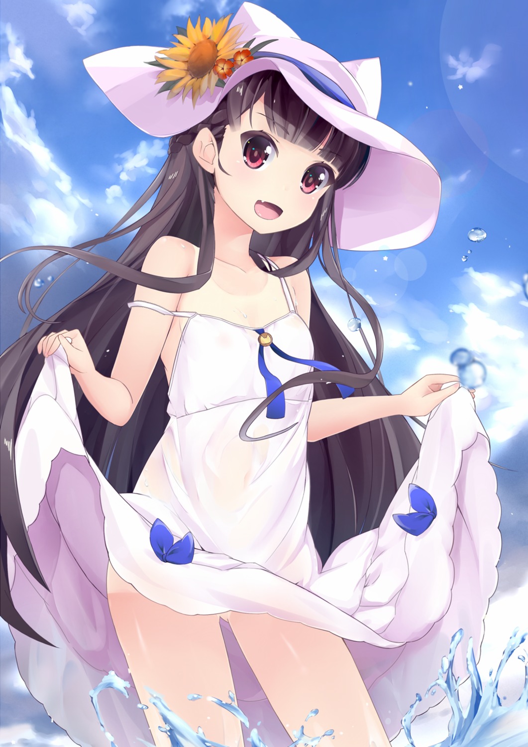 dress, kureha_(angelite), see_through, skirt_lift, summer_dress, tan_lines, wet_clothes