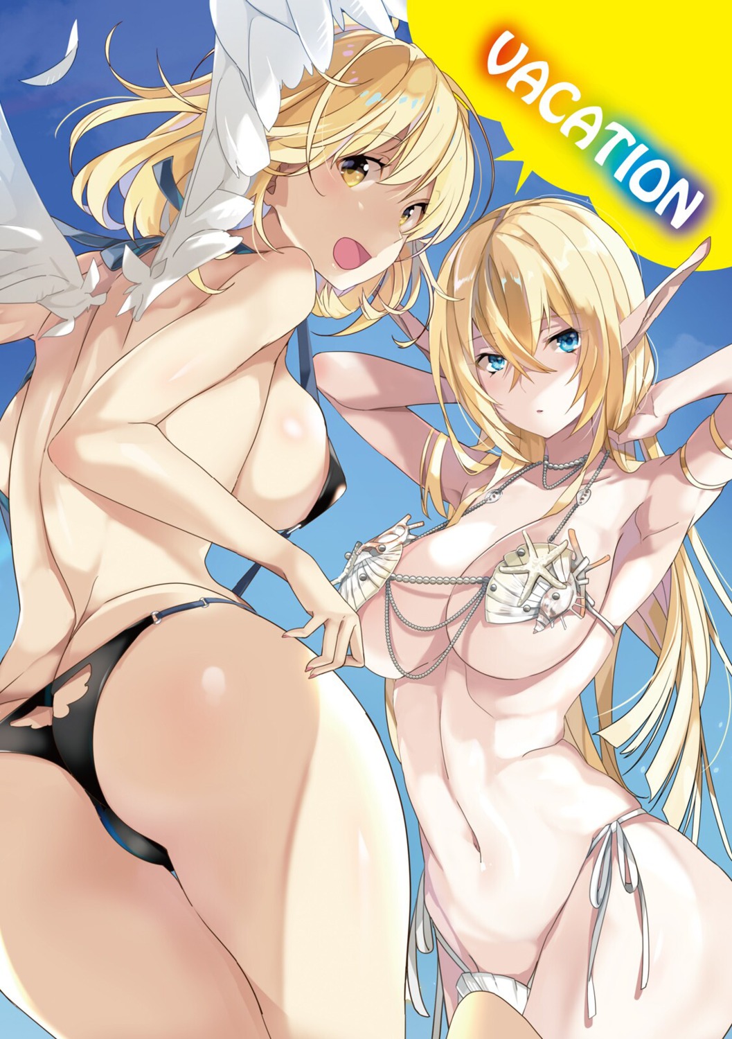 ass, bikini, ecstas_online, pointy_ears, swimsuits, taira_tsukune, thong, wings