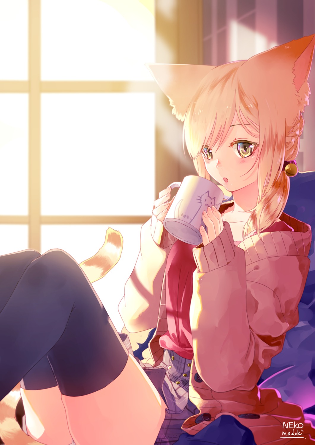 animal_ears, lili_mdoki, sweater, tail, thighhighs