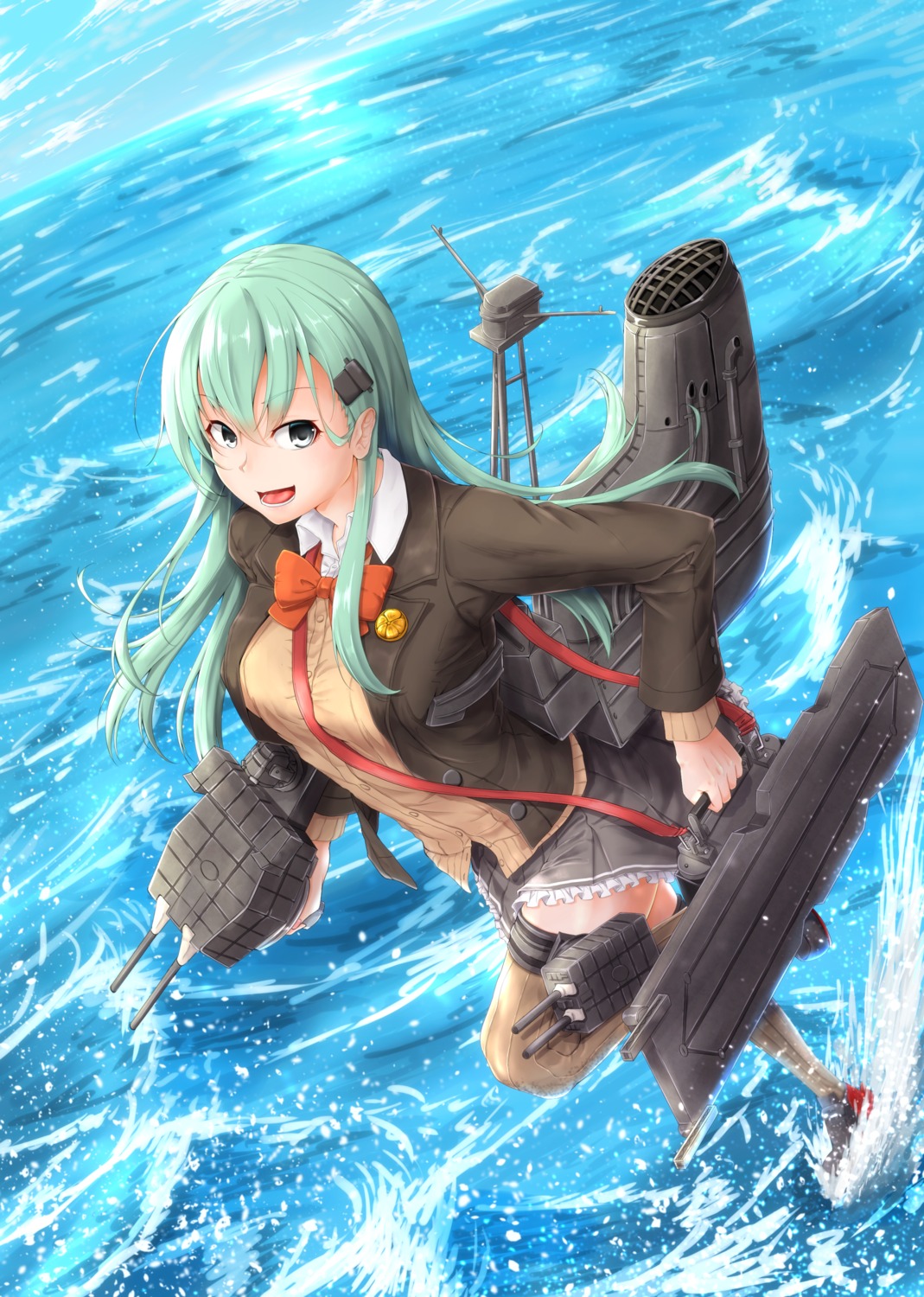 kantai_collection, kuromu, seifuku, suzuya_(kancolle), sweater, thighhighs, weapon