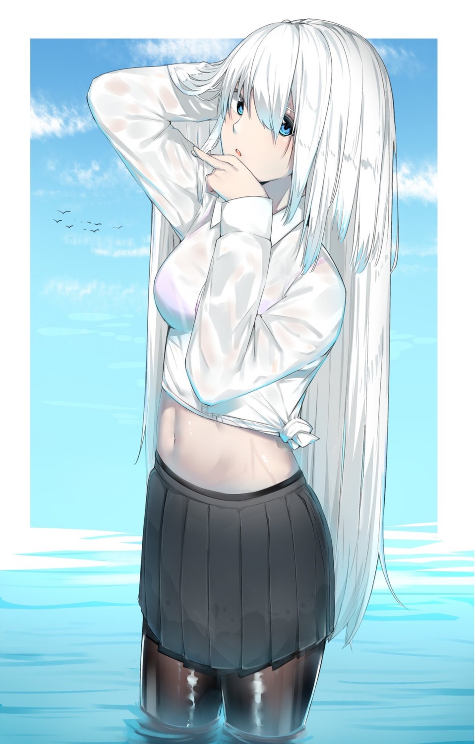 bra, dress_shirt, pantyhose, see_through, suzuharu_toufu, wet, wet_clothes
