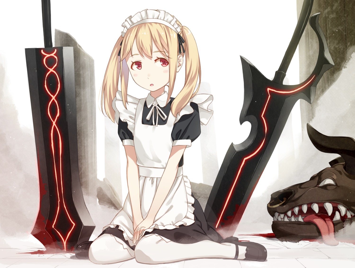 blood, kimura_(ykimu), maid, pantyhose, sword