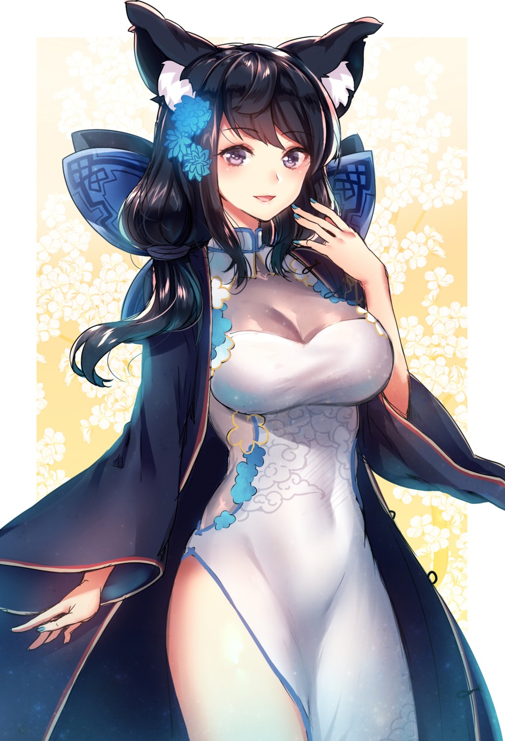 animal_ears, azur_lane, chinadress, cleavage, fusou_(azur_lane), kanzaki_maguro, see_through
