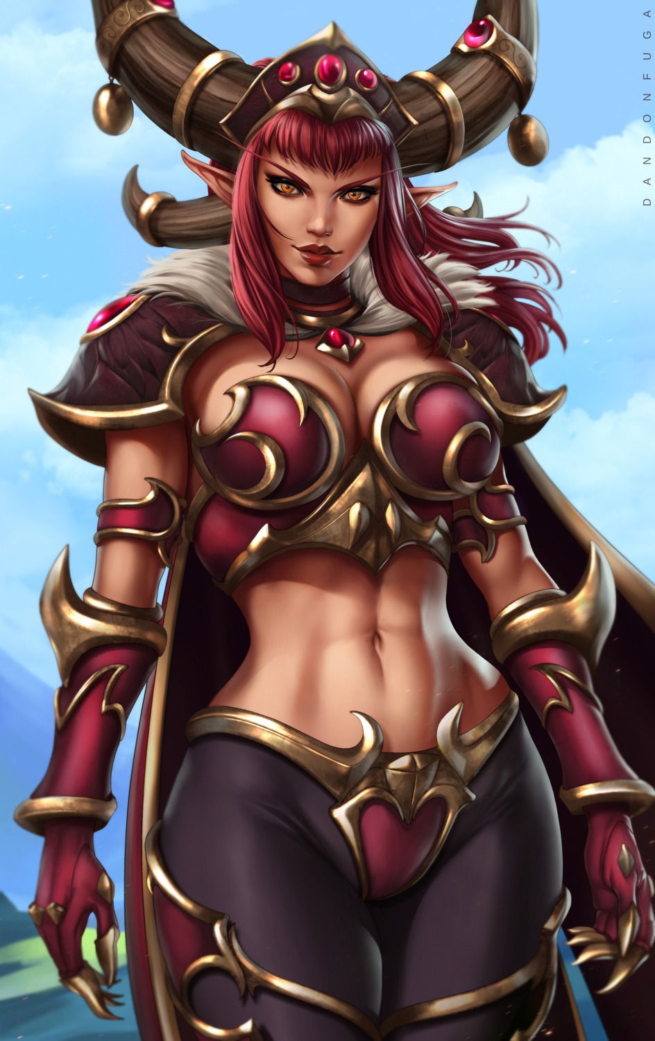 alexstrasza_the_life_binder, armor, cleavage, dandon_fuga, horns, pointy_ears, world_of_warcraft