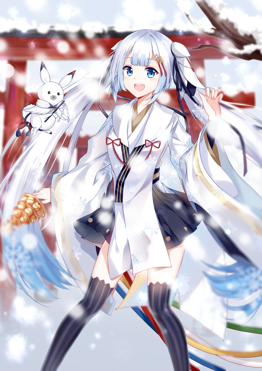 hatsune_miku, japanese_clothes, thighhighs, vocaloid, yuki_miku, yuu_li_(glass)