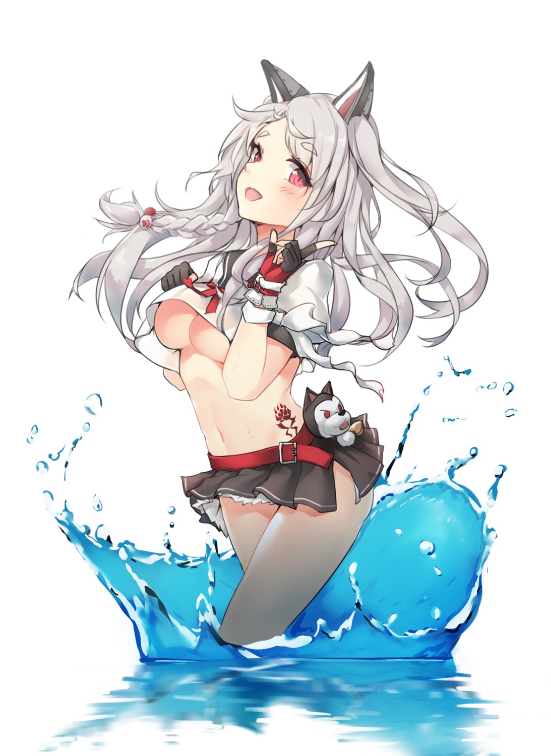 animal_ears, azur_lane, hentai_kuwa, no_bra, seifuku, tattoo, underboob, wet