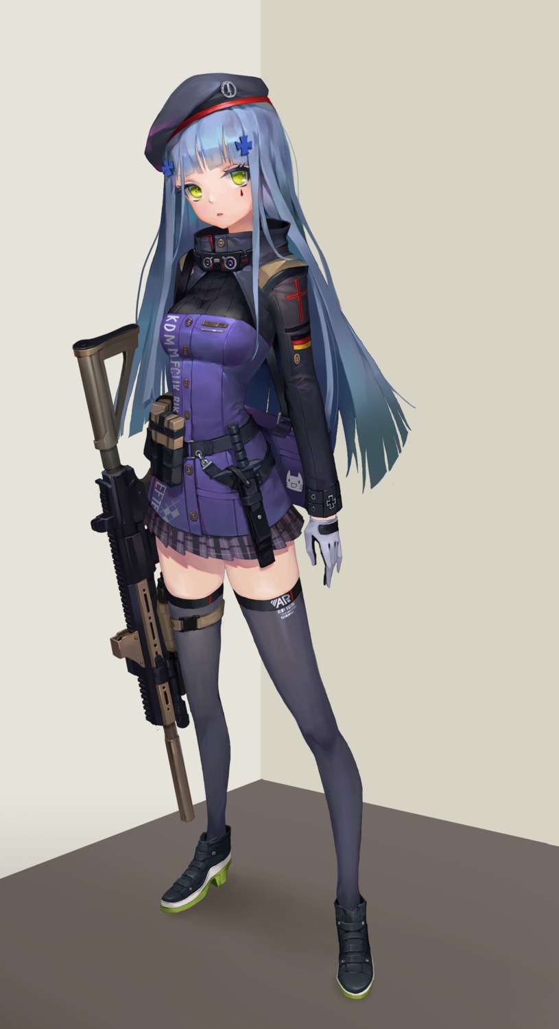 girls_frontline, gun, heels, hk416_(girls_frontline), midfinger22, thighhighs