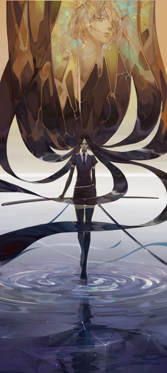 boltz_(houseki_no_kuni), diamond_(houseki_no_kuni), houseki_no_kuni, sword, thighhighs, vnug7855
