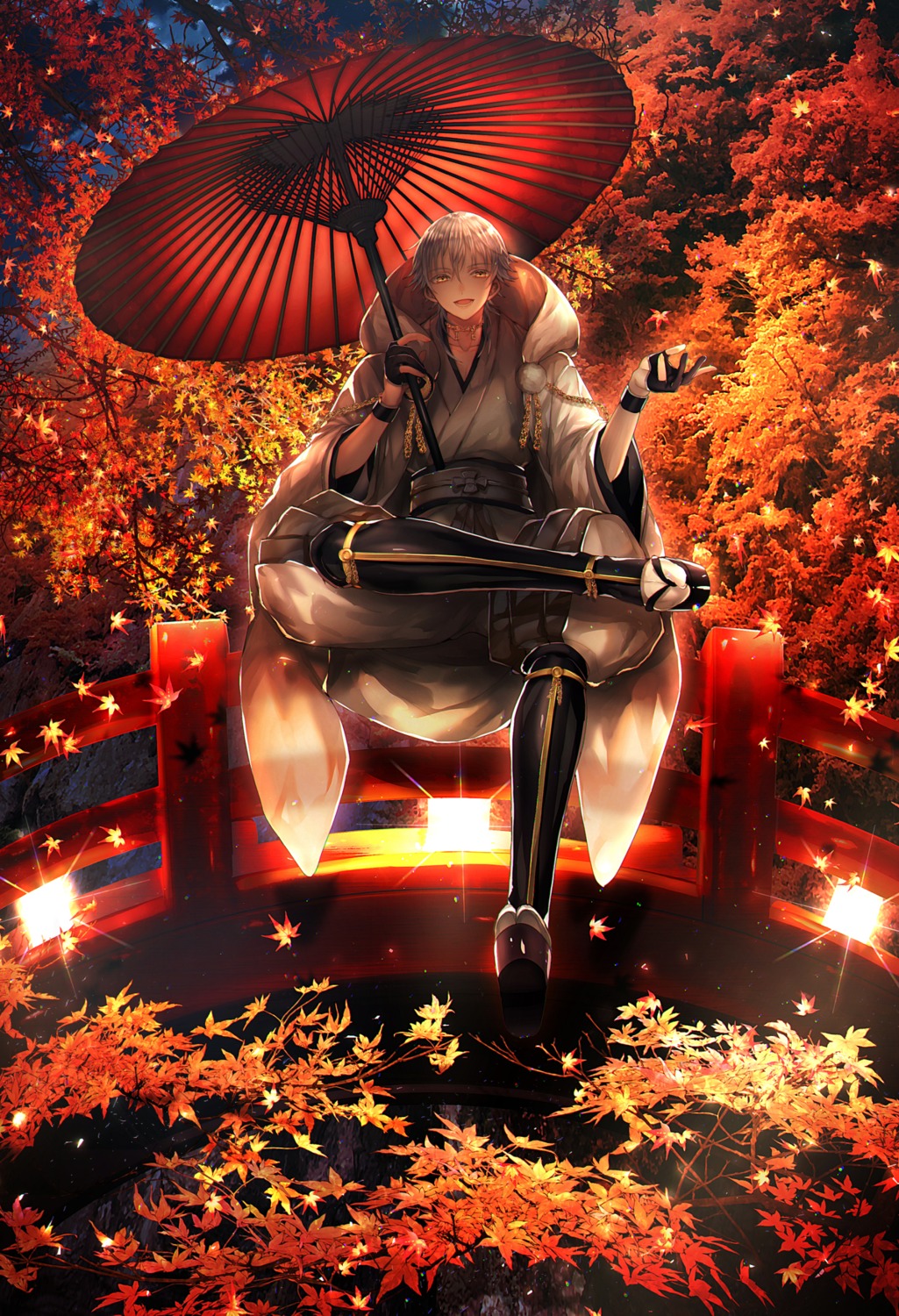 abandon_ranka, armor, japanese_clothes, male, touken_ranbu, tsurumaru_kuninaga, umbrella