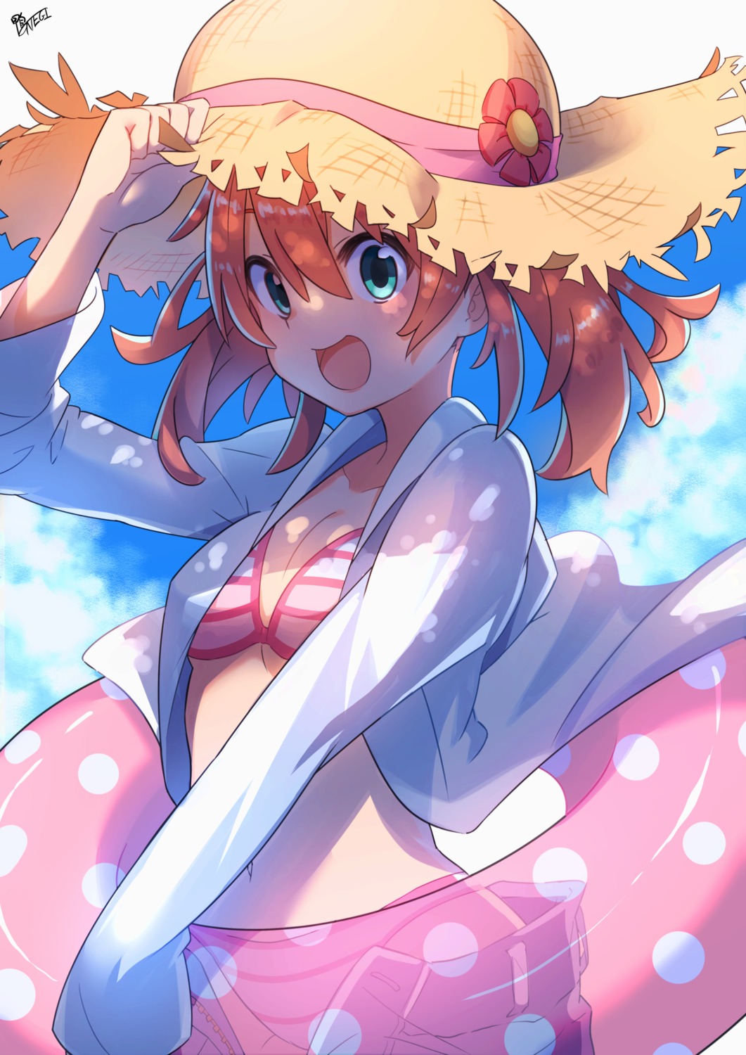 bikini, cleavage, darling_in_the_franxx, kamonegi_(meisou1998), miku_(darling_in_the_franxx), open_shirt, swimsuits