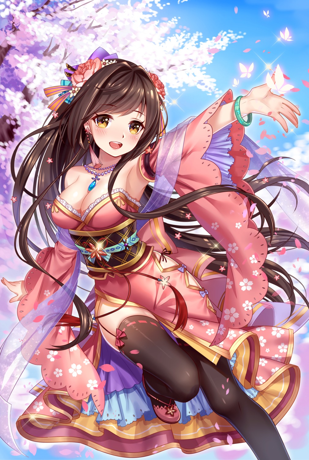 cleavage, japanese_clothes, romance_sangoku, stockings, thighhighs, tojoy_game