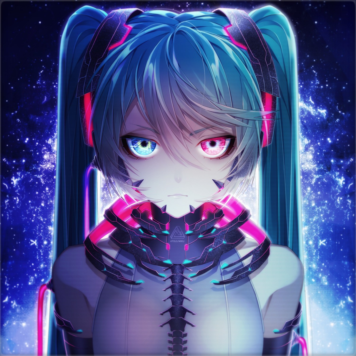 1055, hatsune_miku, headphones, heterochromia, vocaloid