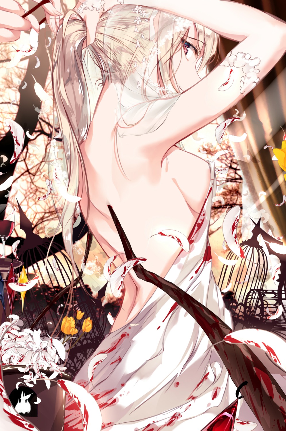 blood, dress, eien_no_juu_nana-sai, flandre_scarlet, no_bra, touhou, wings