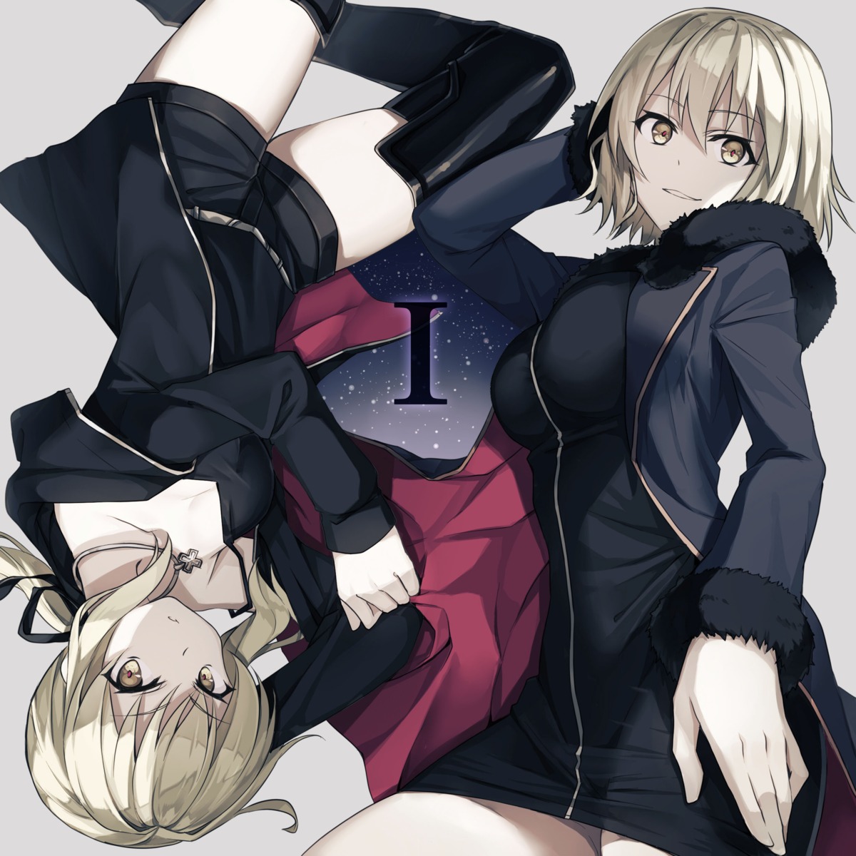 artoria_pendragon_(fate), artoria_pendragon_alter_(fate), dress, fate/grand_order, fumio_(kanmi), jeanne_d'arc, jeanne_d'arc_alter_(fate), thighhighs