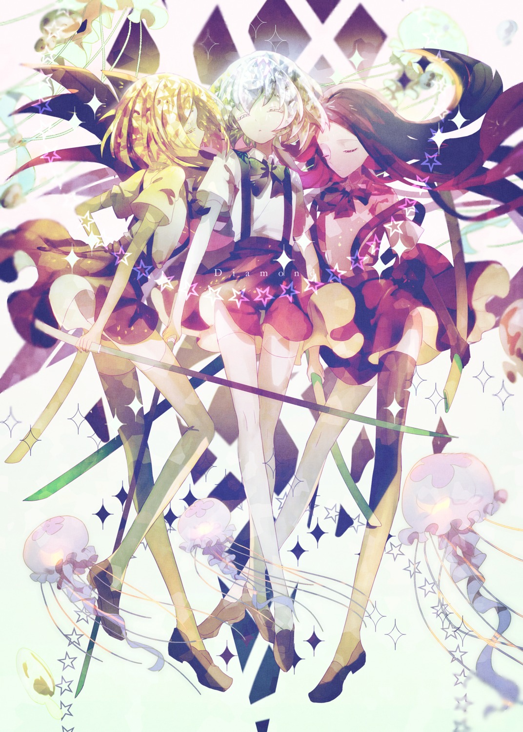 boltz_(houseki_no_kuni), diamond_(houseki_no_kuni), houseki_no_kuni, sword, thighhighs, yasato, yellow_diamond