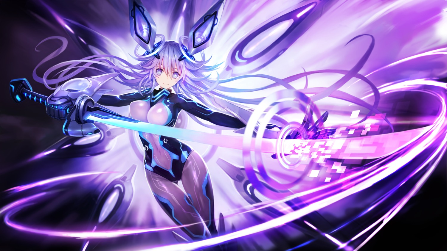 bodysuit, choujigen_game_neptune, purple_heart, shinjigen_game_neptune_vii, sword, zhuore_zhi_hen