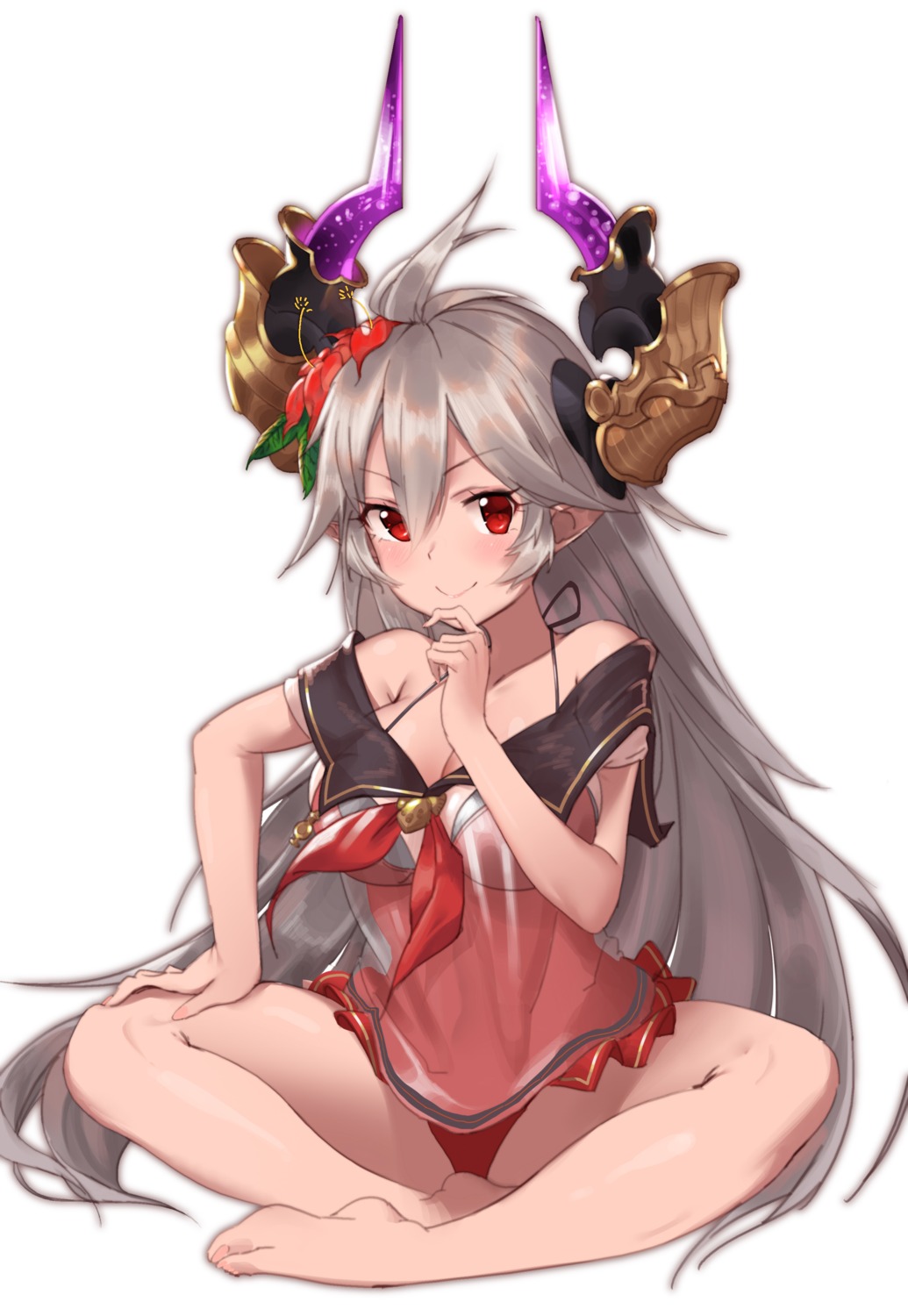 chou_shippai-saku, granblue_fantasy, horns, pointy_ears, see_through, swimsuits, threo