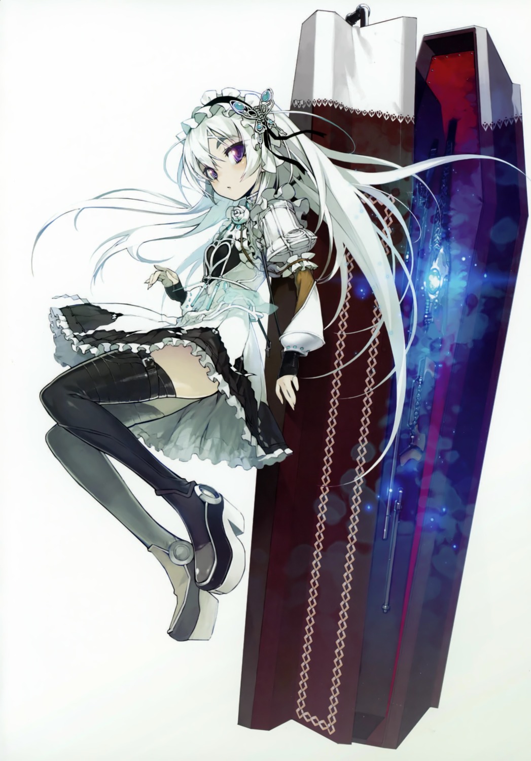 chaika_trabant, gothic_lolita, gun, heels, hitsugi_no_chaika, lolita_fashion, namaniku_atk, thighhighs