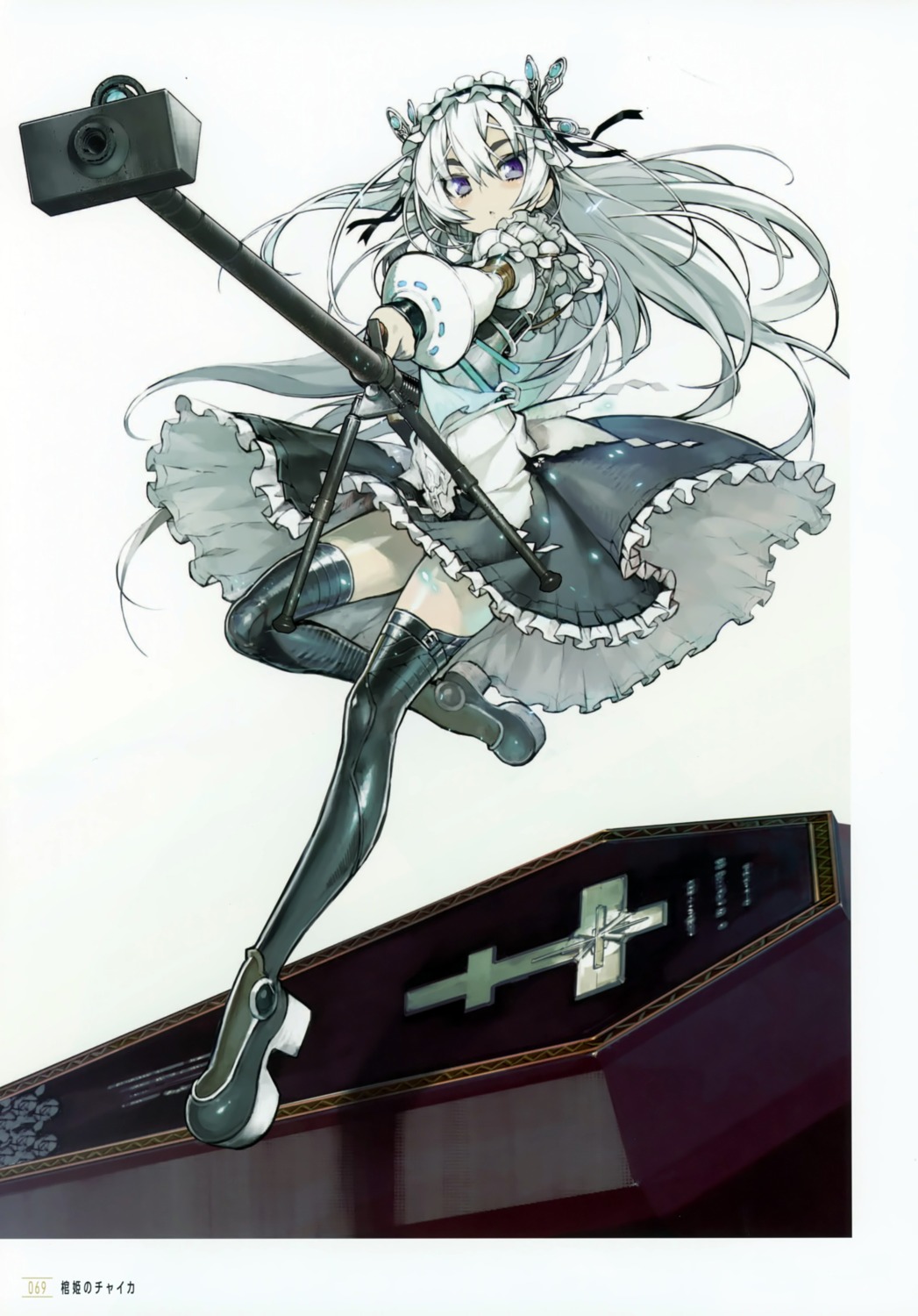chaika_trabant, gothic_lolita, gun, heels, hitsugi_no_chaika, lolita_fashion, namaniku_atk, thighhighs
