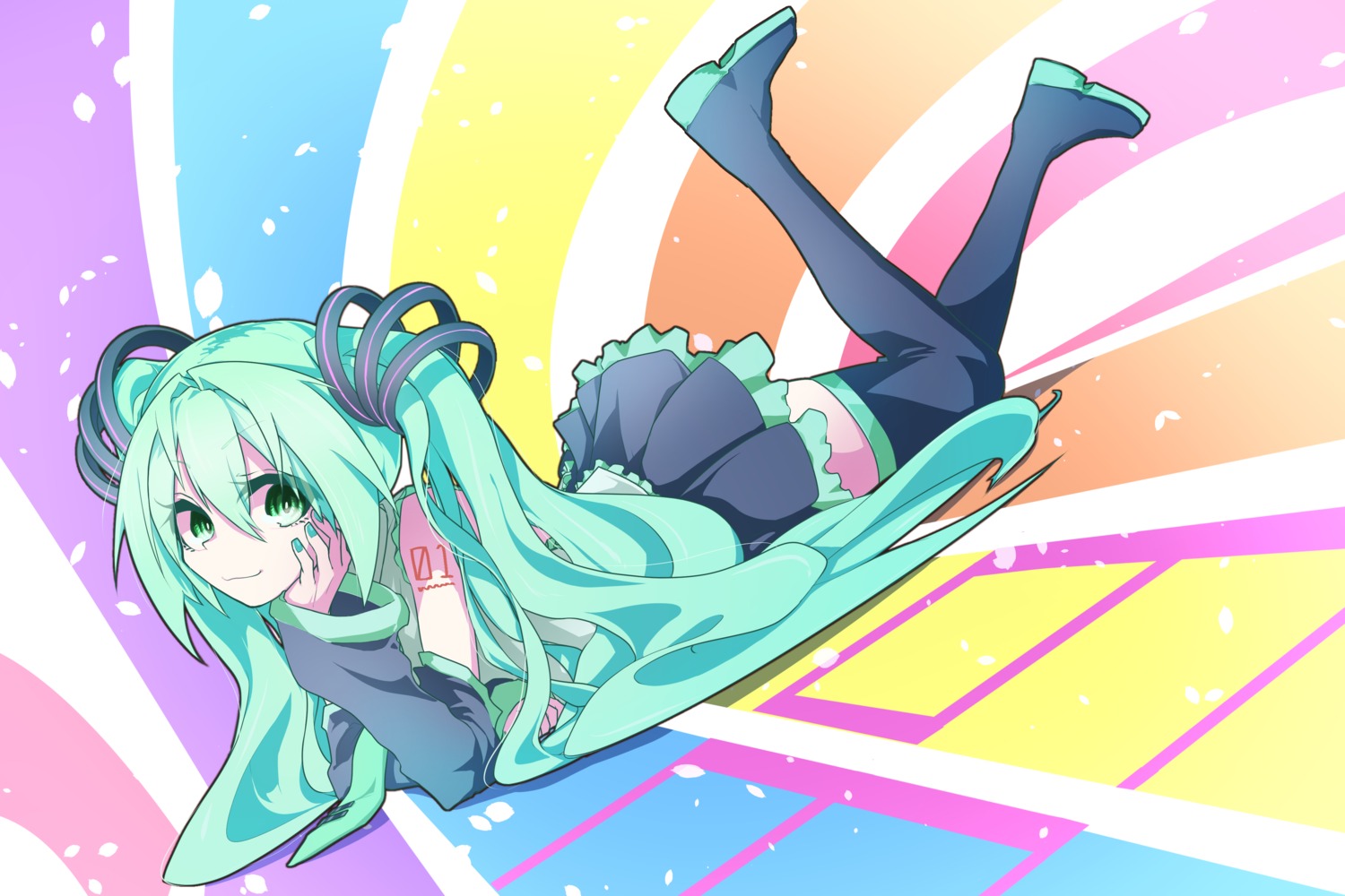 hatsune_miku, jipponwazaari, tattoo, thighhighs, vocaloid