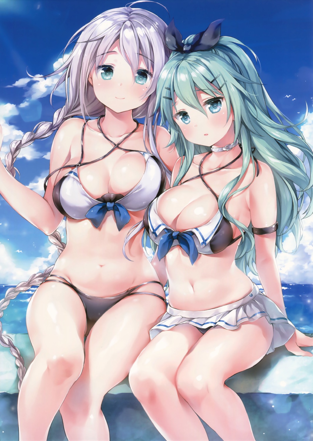 bikini, chiyingzai, cleavage, kantai_collection, see_through, swimsuits, umikaze_(kancolle), yamakaze_(kancolle)