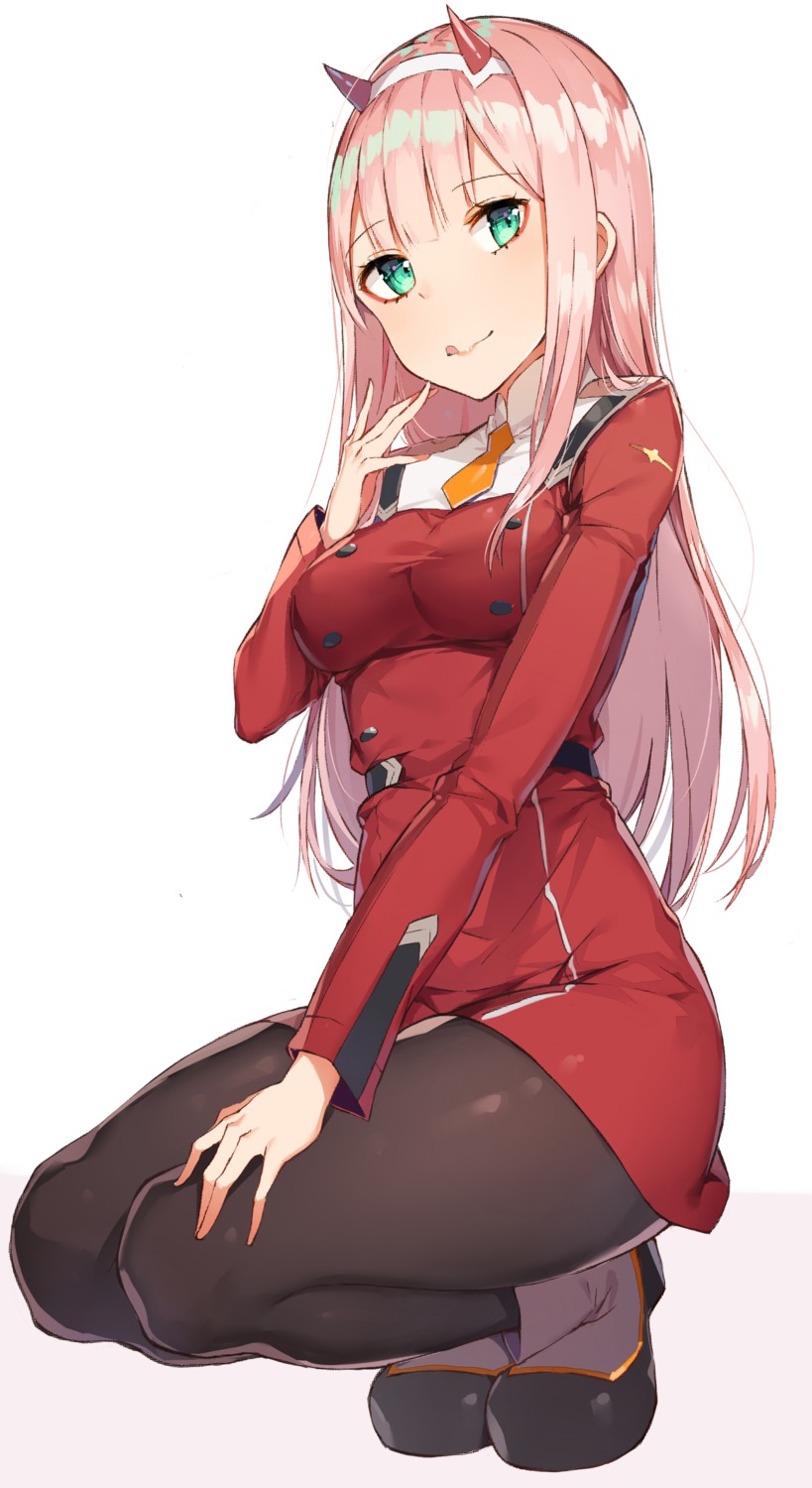 darling_in_the_franxx, horns, pantyhose, rikoma, uniform, zero_two_(darling_in_the_franxx)