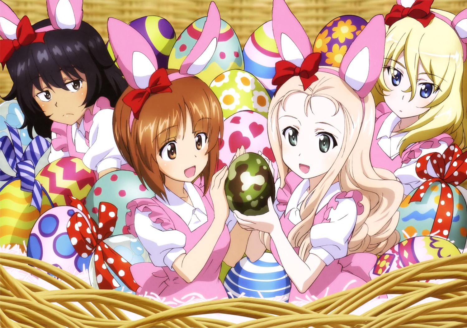 andou_rena, animal_ears, bunny_ears, dress, girls_und_panzer, marie_(girls_und_panzer), nishizumi_miho, oshida_ruka