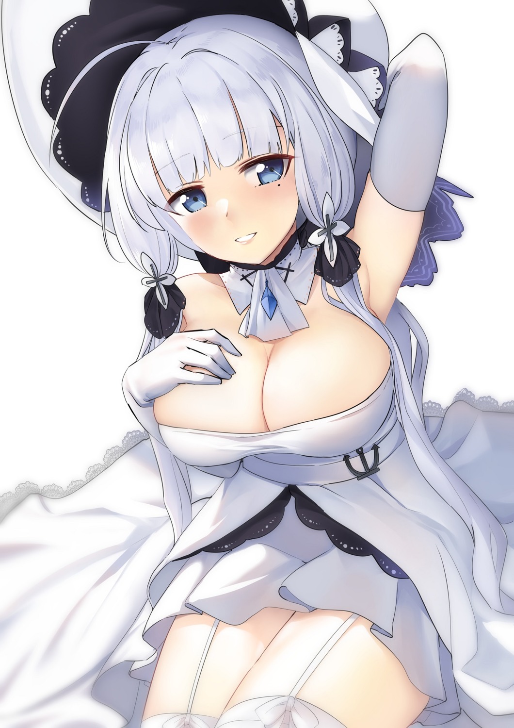 azur_lane, cleavage, illustrious_(azur_lane), jun_project, stockings, thighhighs