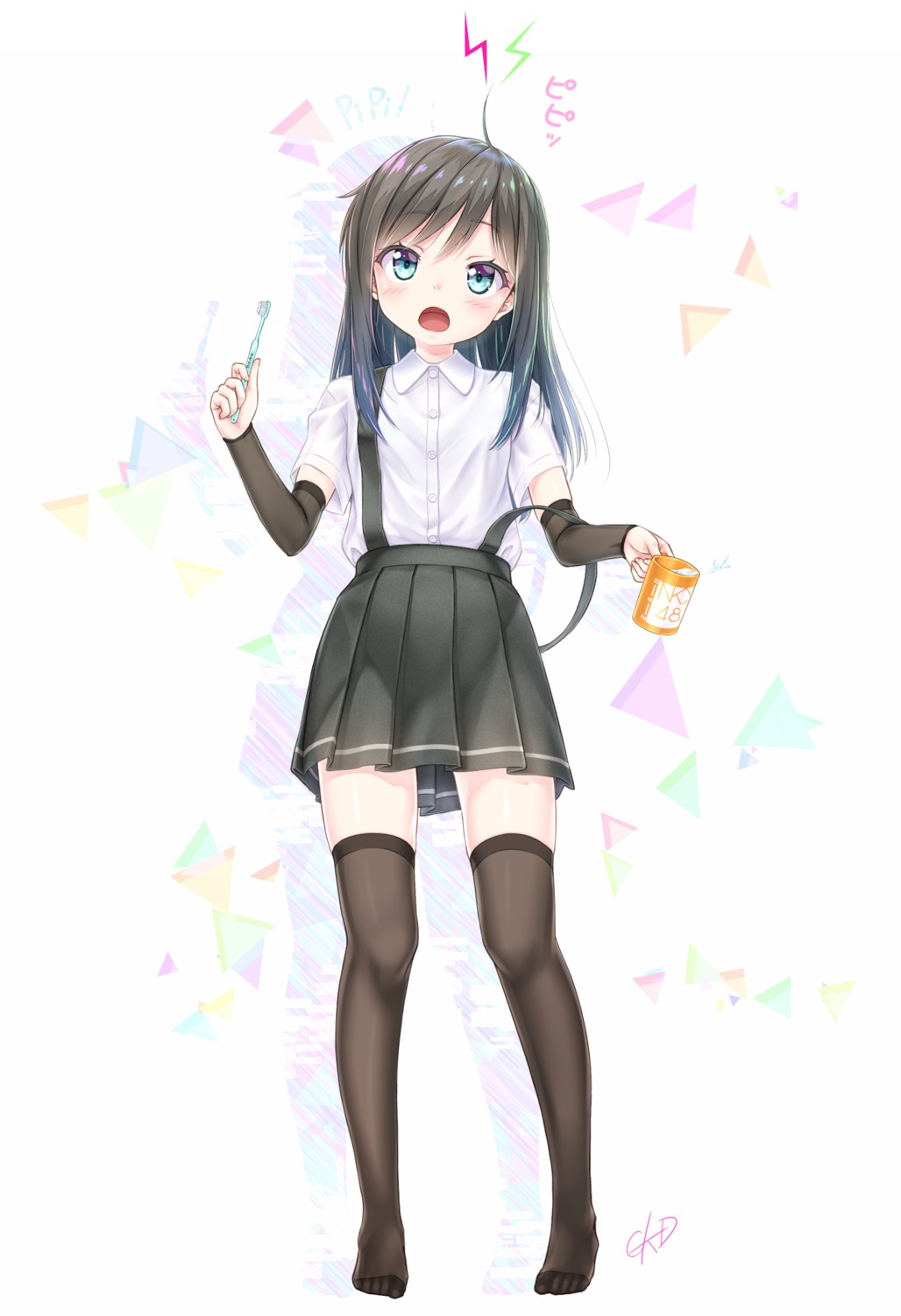 asashio_(kancolle), gotou_hisashi, kantai_collection, seifuku, thighhighs