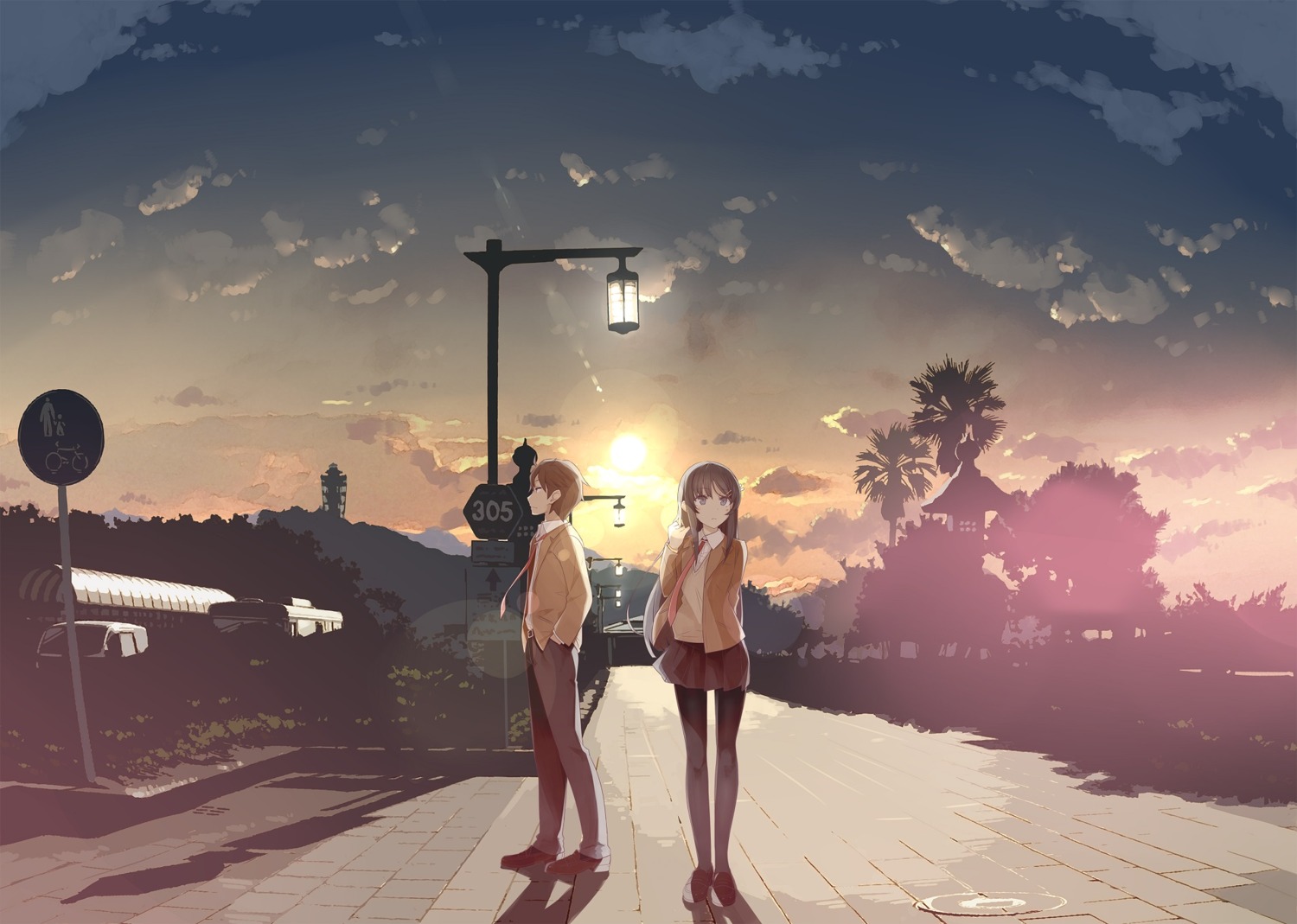 azusagawa_sakuta, mizoguchi_keiji, pantyhose, sakurajima_mai, seifuku, seishun_buta_yarou, sweater