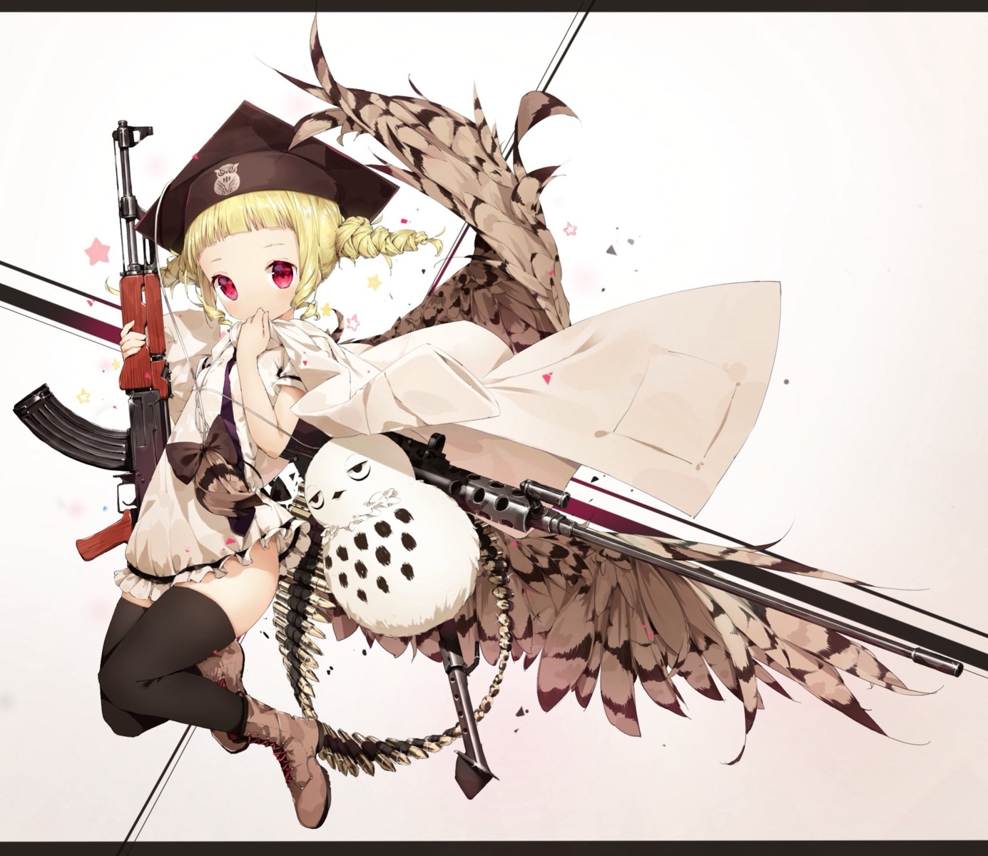 dress, gun, mabuta_(byc0yqf4mabye5z), mahou_shoujo_ikusei_keikaku, monoshiri_mi-chan, thighhighs